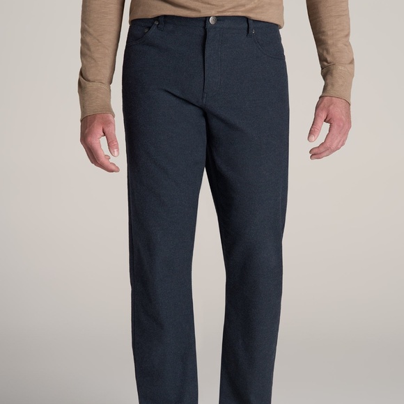 American Tall TAPERED-FIT Stretch Flannel 5 Pocket Pants for Tall Men in Dark In - Picture 1 of 3